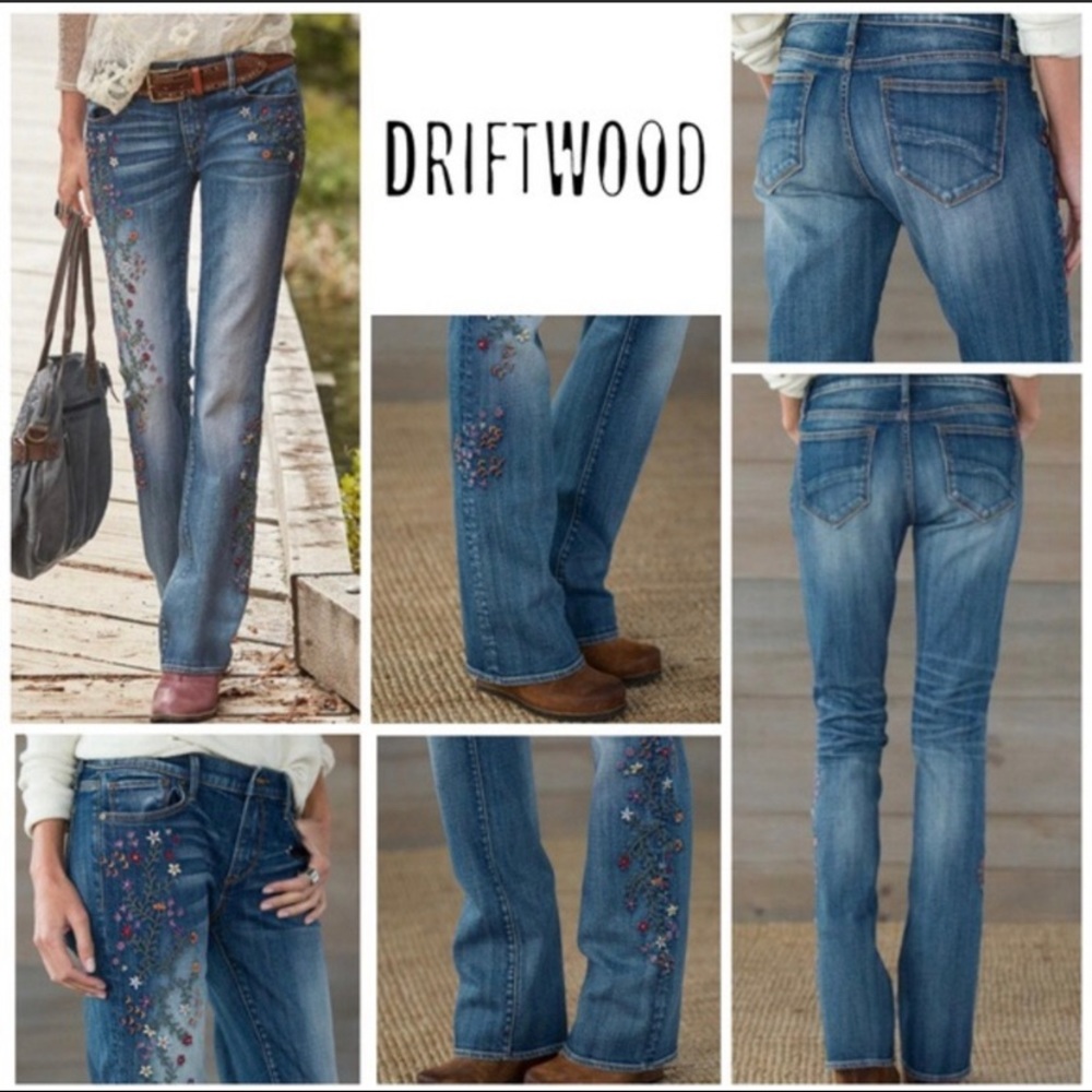Anthropologie • Driftwood Kelly Strawberry Fields Embroidered Flower Jeans sz 28